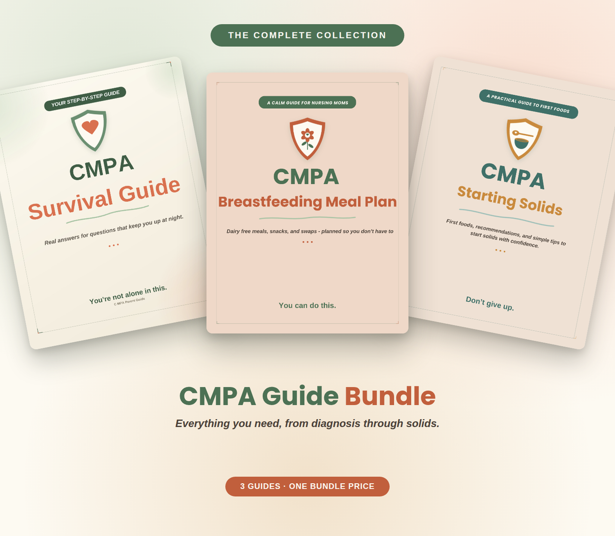 cmpa bundle cover showing survival guide, breastfeeding, and starting solids 